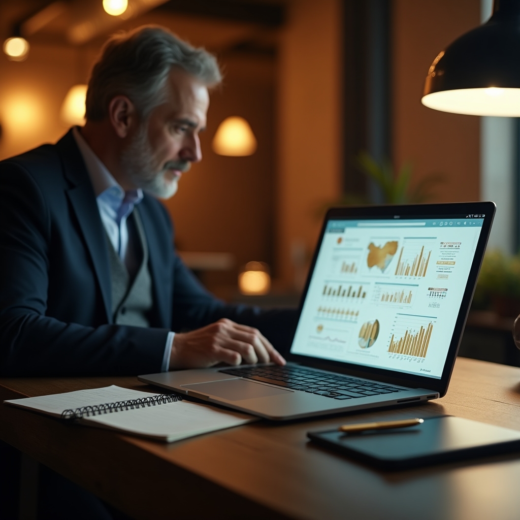 Schermo di un laptop con grafici e appunti durante una revisione dei risultati