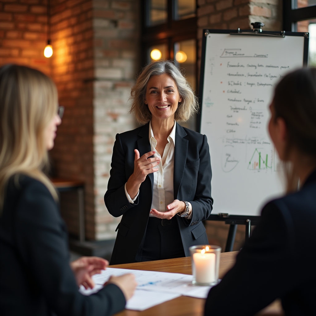 Consulente che guida un workshop interno su domande e raccolta dati